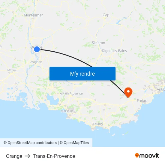 Orange to Trans-En-Provence map