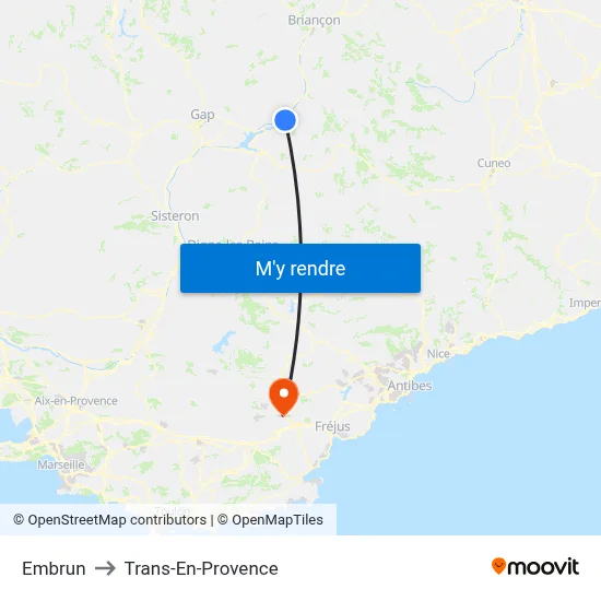Embrun to Trans-En-Provence map