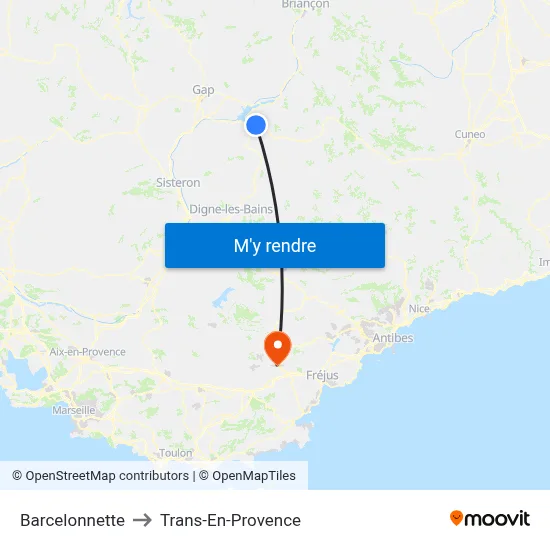 Barcelonnette to Trans-En-Provence map