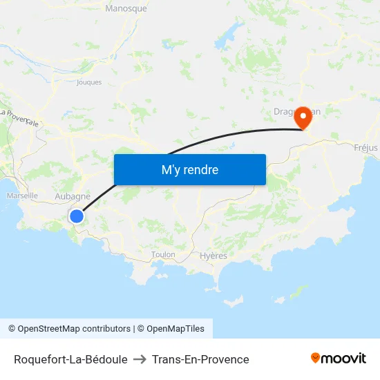 Roquefort-La-Bédoule to Trans-En-Provence map