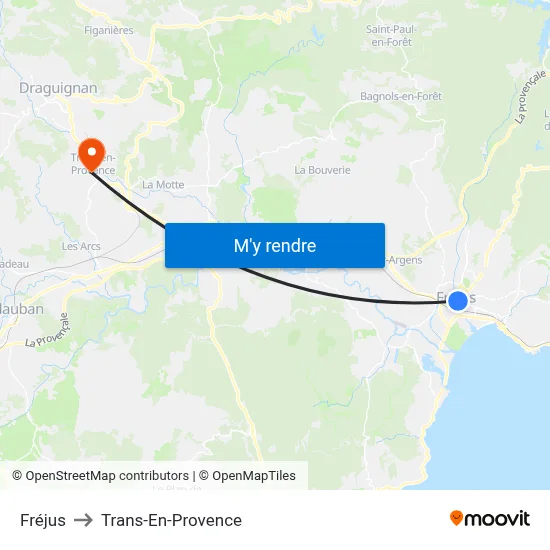 Fréjus to Trans-En-Provence map