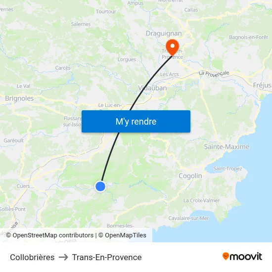 Collobrières to Trans-En-Provence map