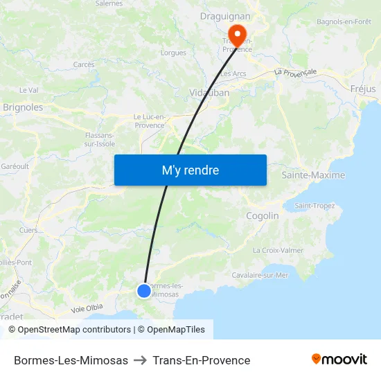 Bormes-Les-Mimosas to Trans-En-Provence map