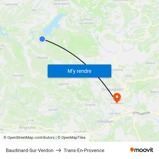 Baudinard-Sur-Verdon to Trans-En-Provence map