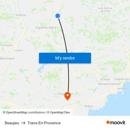 Beaujeu to Trans-En-Provence map