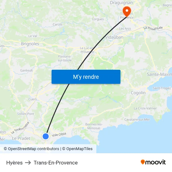 Hyères to Trans-En-Provence map