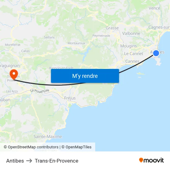 Antibes to Trans-En-Provence map
