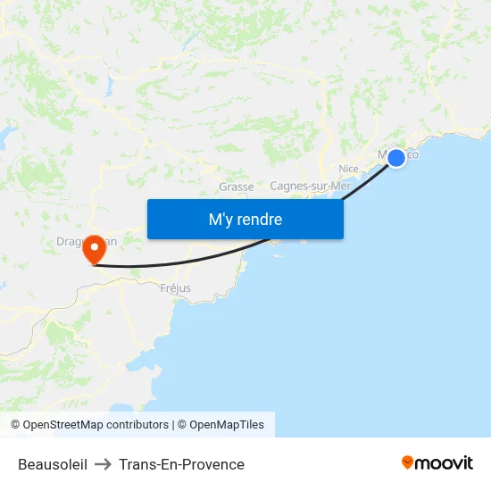 Beausoleil to Trans-En-Provence map