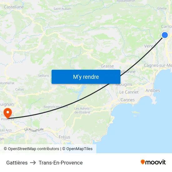 Gattières to Trans-En-Provence map