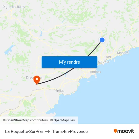 La Roquette-Sur-Var to Trans-En-Provence map