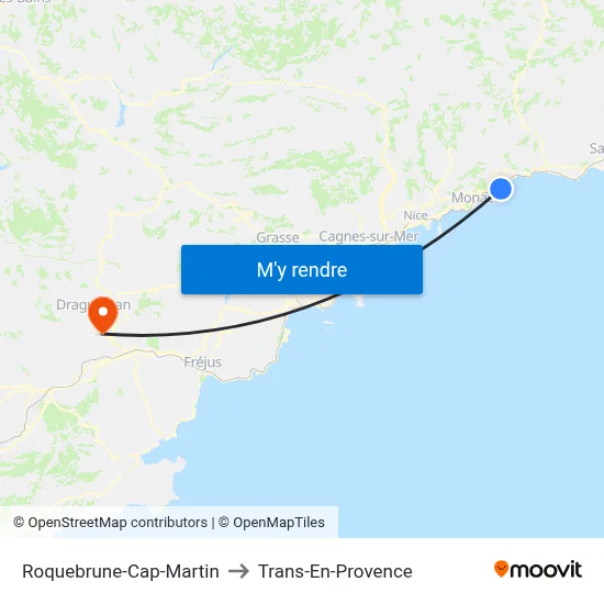 Roquebrune-Cap-Martin to Trans-En-Provence map