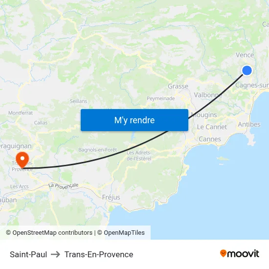 Saint-Paul to Trans-En-Provence map