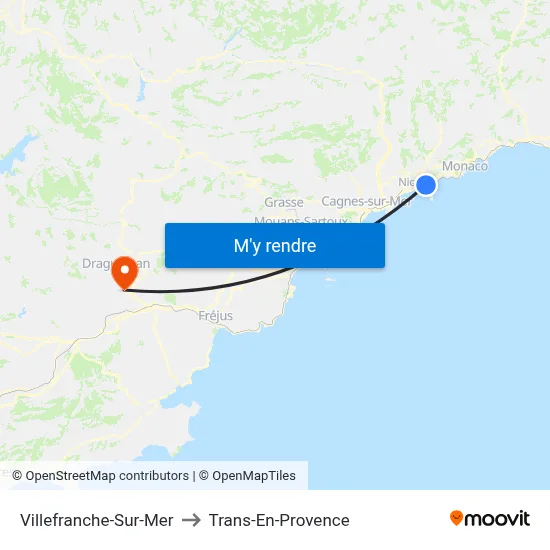 Villefranche-Sur-Mer to Trans-En-Provence map