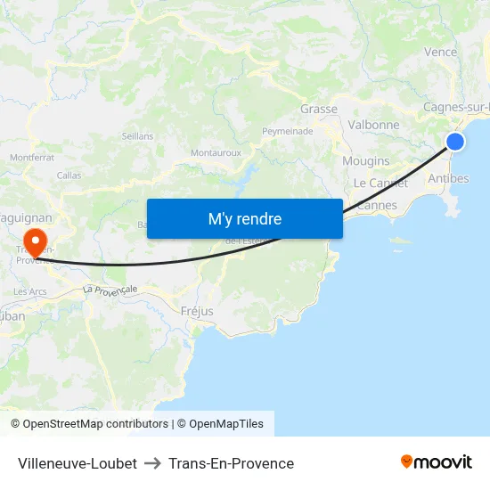 Villeneuve-Loubet to Trans-En-Provence map