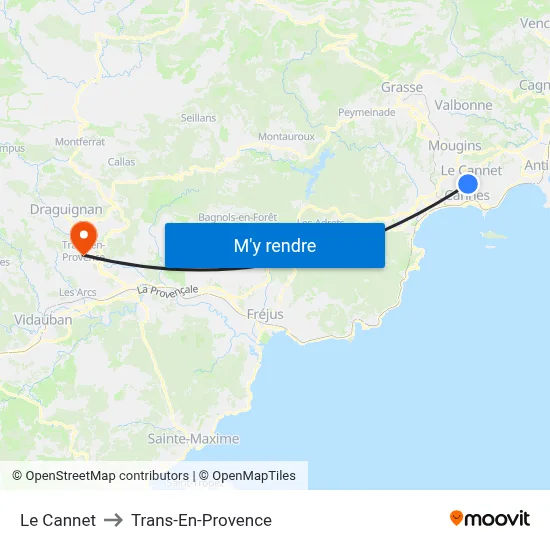 Le Cannet to Trans-En-Provence map
