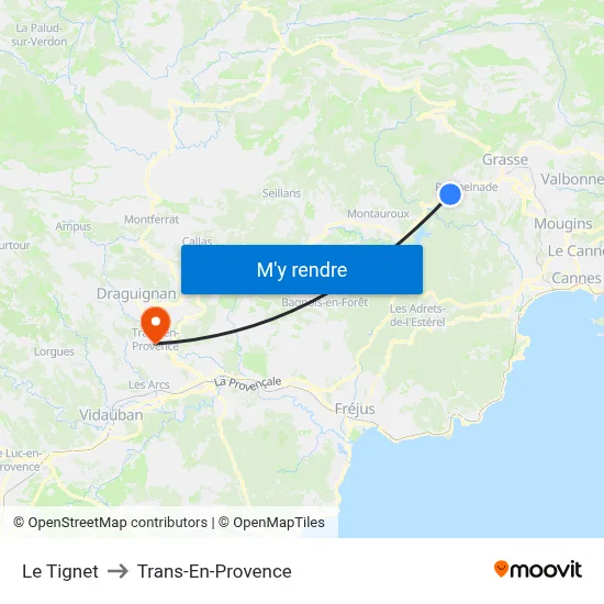 Le Tignet to Trans-En-Provence map