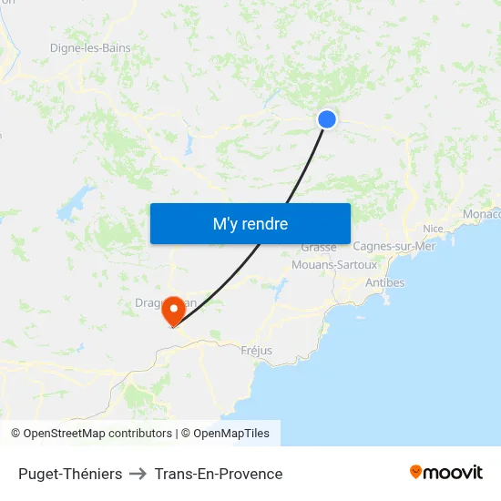 Puget-Théniers to Trans-En-Provence map