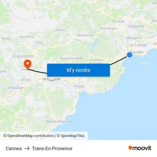 Cannes to Trans-En-Provence map