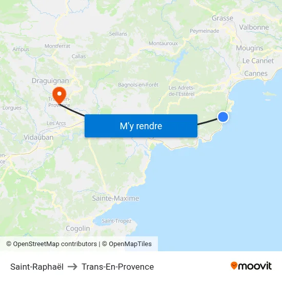 Saint-Raphaël to Trans-En-Provence map