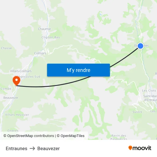 Entraunes to Beauvezer map