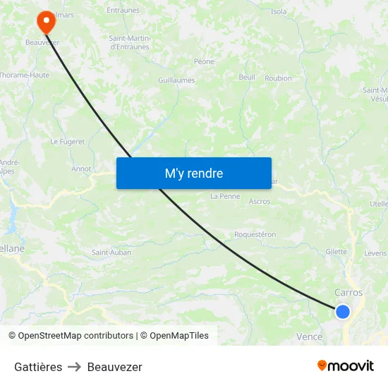 Gattières to Beauvezer map
