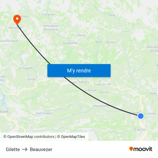 Gilette to Beauvezer map