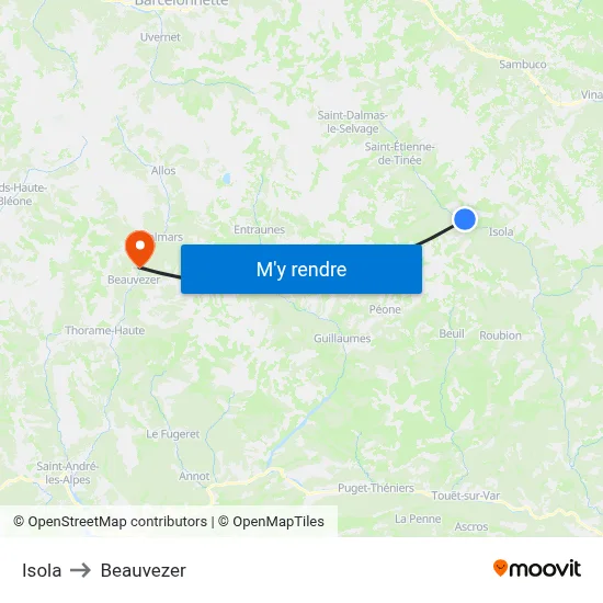 Isola to Beauvezer map