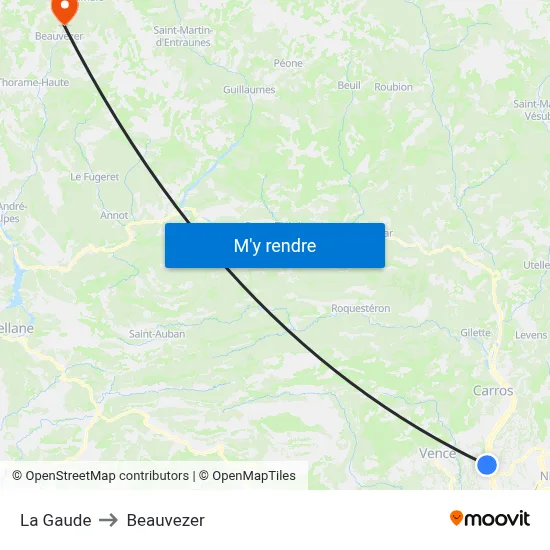 La Gaude to Beauvezer map