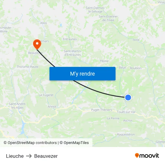 Lieuche to Beauvezer map