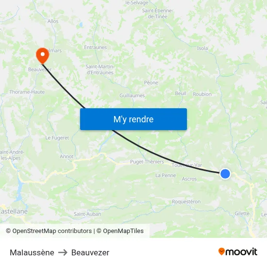 Malaussène to Beauvezer map