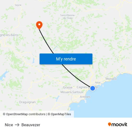 Nice to Beauvezer map