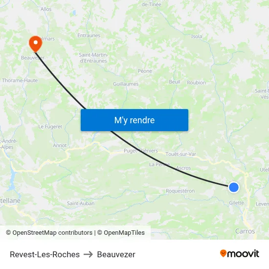 Revest-Les-Roches to Beauvezer map