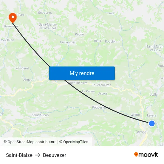 Saint-Blaise to Beauvezer map