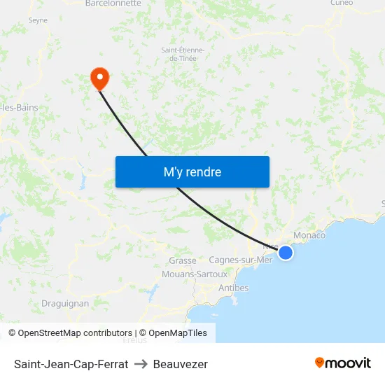 Saint-Jean-Cap-Ferrat to Beauvezer map