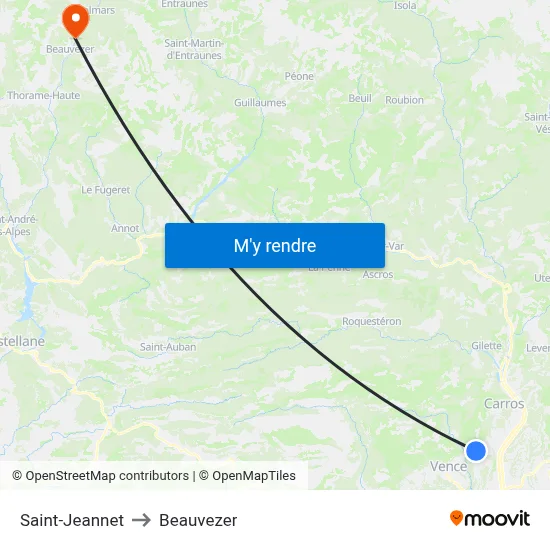 Saint-Jeannet to Beauvezer map