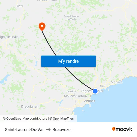 Saint-Laurent-Du-Var to Beauvezer map