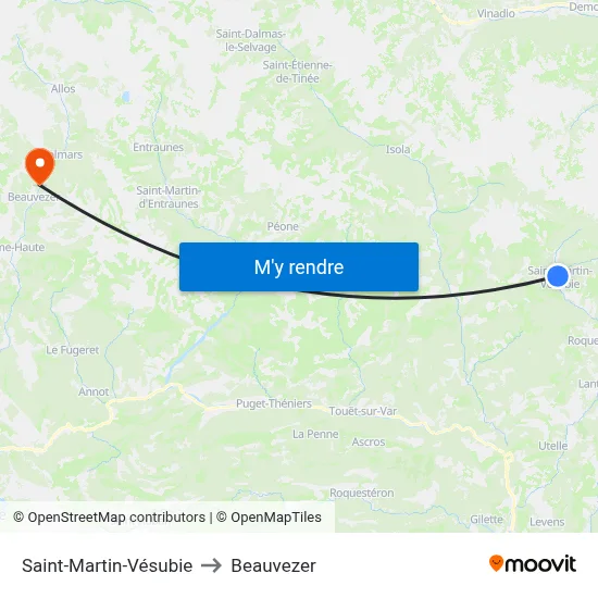 Saint-Martin-Vésubie to Beauvezer map