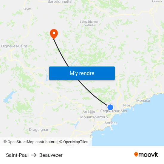 Saint-Paul to Beauvezer map