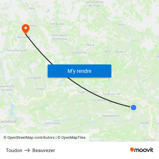 Toudon to Beauvezer map