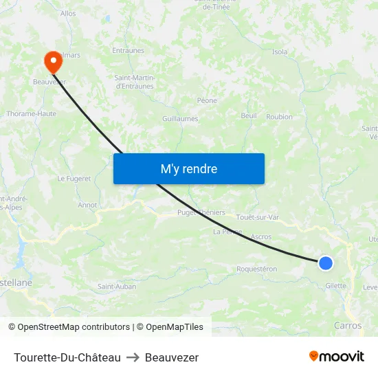 Tourette-Du-Château to Beauvezer map