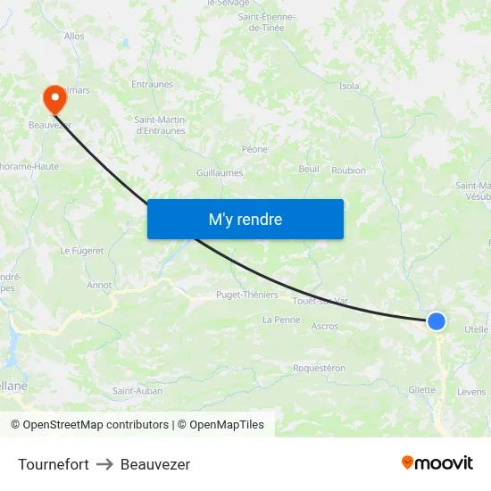 Tournefort to Beauvezer map