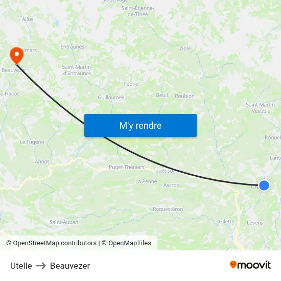 Utelle to Beauvezer map