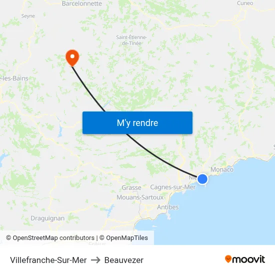 Villefranche-Sur-Mer to Beauvezer map