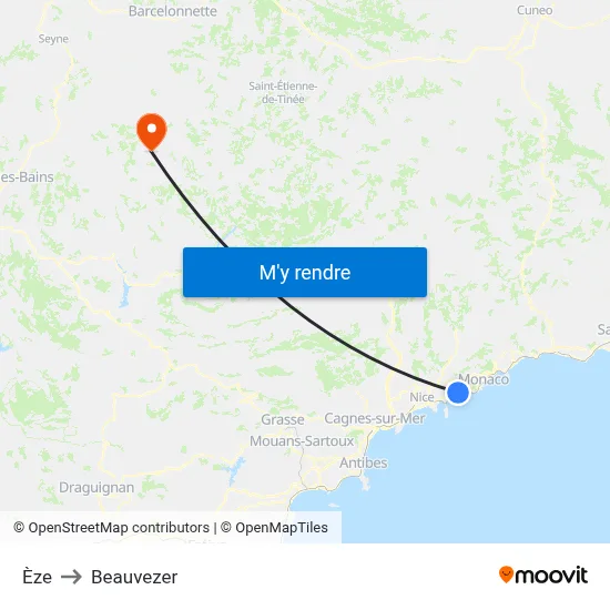 Èze to Beauvezer map