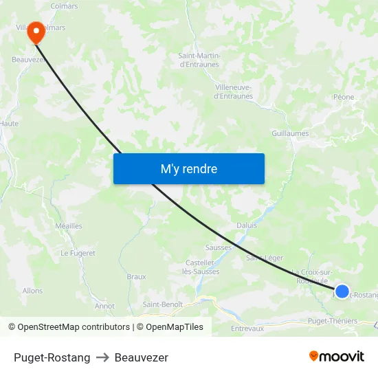 Puget-Rostang to Beauvezer map