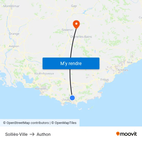 Solliès-Ville to Authon map