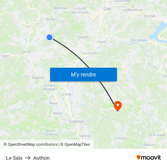 Le Saix to Authon map
