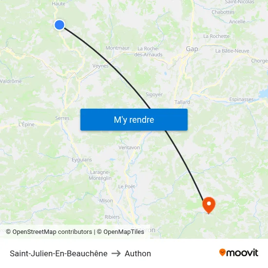 Saint-Julien-En-Beauchêne to Authon map
