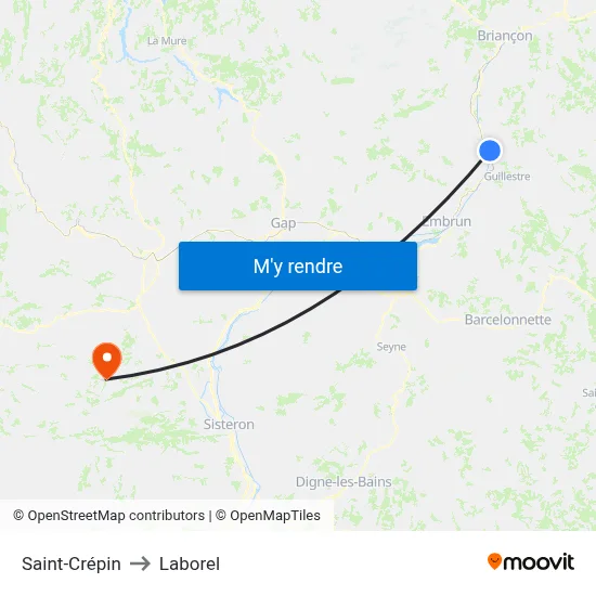 Saint-Crépin to Laborel map
