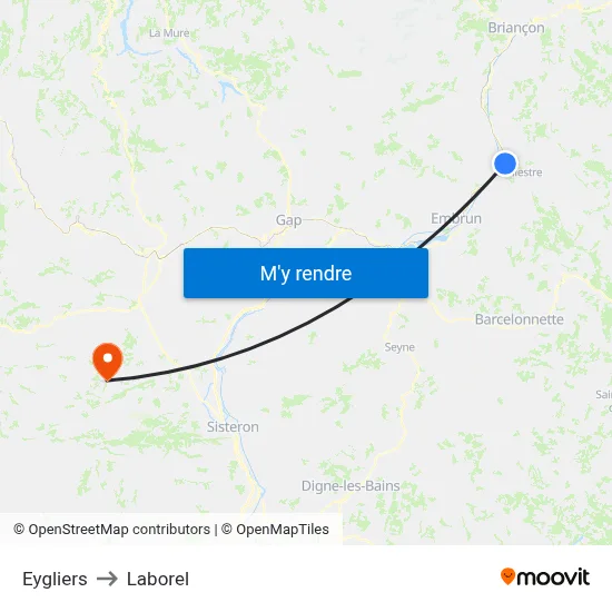 Eygliers to Laborel map